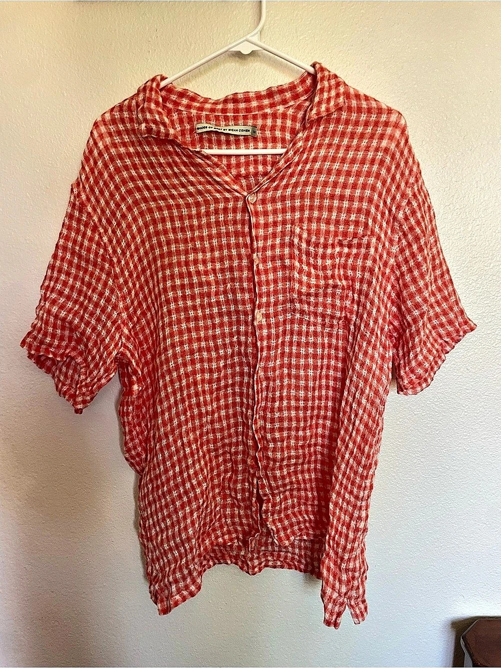 Shades of Grey by Micah Cohen Gingham Button Down in Red & White Medium